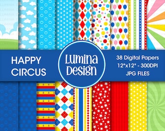 Circus Digital Paper, Circus Party Background, Carnival digital papers, Balloons Birthday Party Patterns