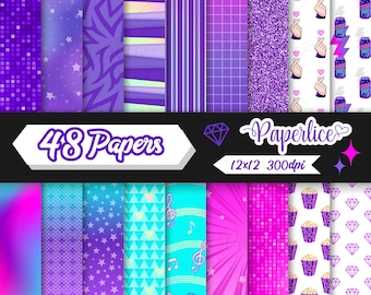 K-Pop Digital Paper, Holographic, Neon, Glitter paper