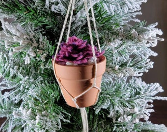 Pink Felt Succulent Ornament/ Super Cute Car Charm/ Mini Macrame Hanger/ Succulent Decor/ Boho Gift/ Rearview Mirror Charm/Tiny Plant Decor/