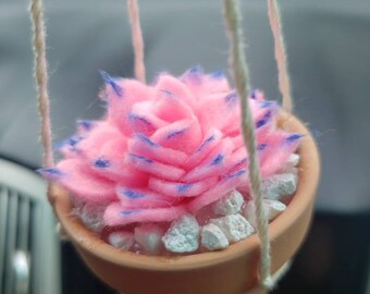 Felt Succulent Ornament/ Artificial Plant Decor/ Mini Macrame Plant Hanger/ Succulent Decor/ Boho Gift/ Rearview Mirror Charm/ Plant Decor/