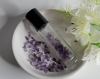 10 ML Roller Bottle with Amethyst Gemstones/ Essential Oils Roller Bottles with Mini Gemstones/ Roller Bottles with Crystals/ Gemstone Gift