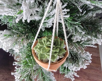 Felt Succulent Ornament/ Plant Christmas Ornament/ Fake Plant/ Desk Plant/ Macrame Plant Hanger/ Holiday Ornament/ Boho Gift/Miniature Plant