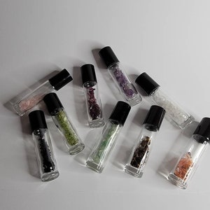 Essential Oils Roller Bottles with Mini Gemstones/ Roller Bottles with Crystals/ 10 ML Roller Bottle with Stones/ Healing Crystals/ Perfume
