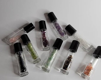 Essential Oils Roller Bottles with Mini Gemstones/ Roller Bottles with Crystals/ 10 ML Roller Bottle with Stones/ Healing Crystals/ Perfume
