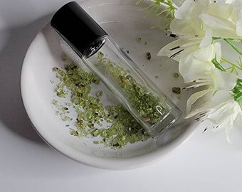 Peridot Gem Stone Chips Roll On Bottle for Essential Oils/ DIY Aromatherapy/ Travel Oil Blends/ Make and Take Tools/ Holistic Home Remedies