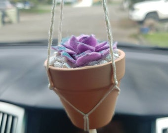 Purple Felt Succulent Ornament/ Super Cute Car Charm/ Mini Macrame Hanger/ Succulent Decor/ Boho Gift/ Rearview Mirror Charm/ Plant Decor/
