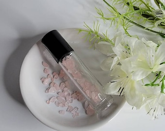 Roll on Bottle with Rose Quartz Gemstones/ DIY Aromatherapy/ Holistic Care/ Clear Glass Roller Bottle for Essential Oils/ Essential Oil Tool