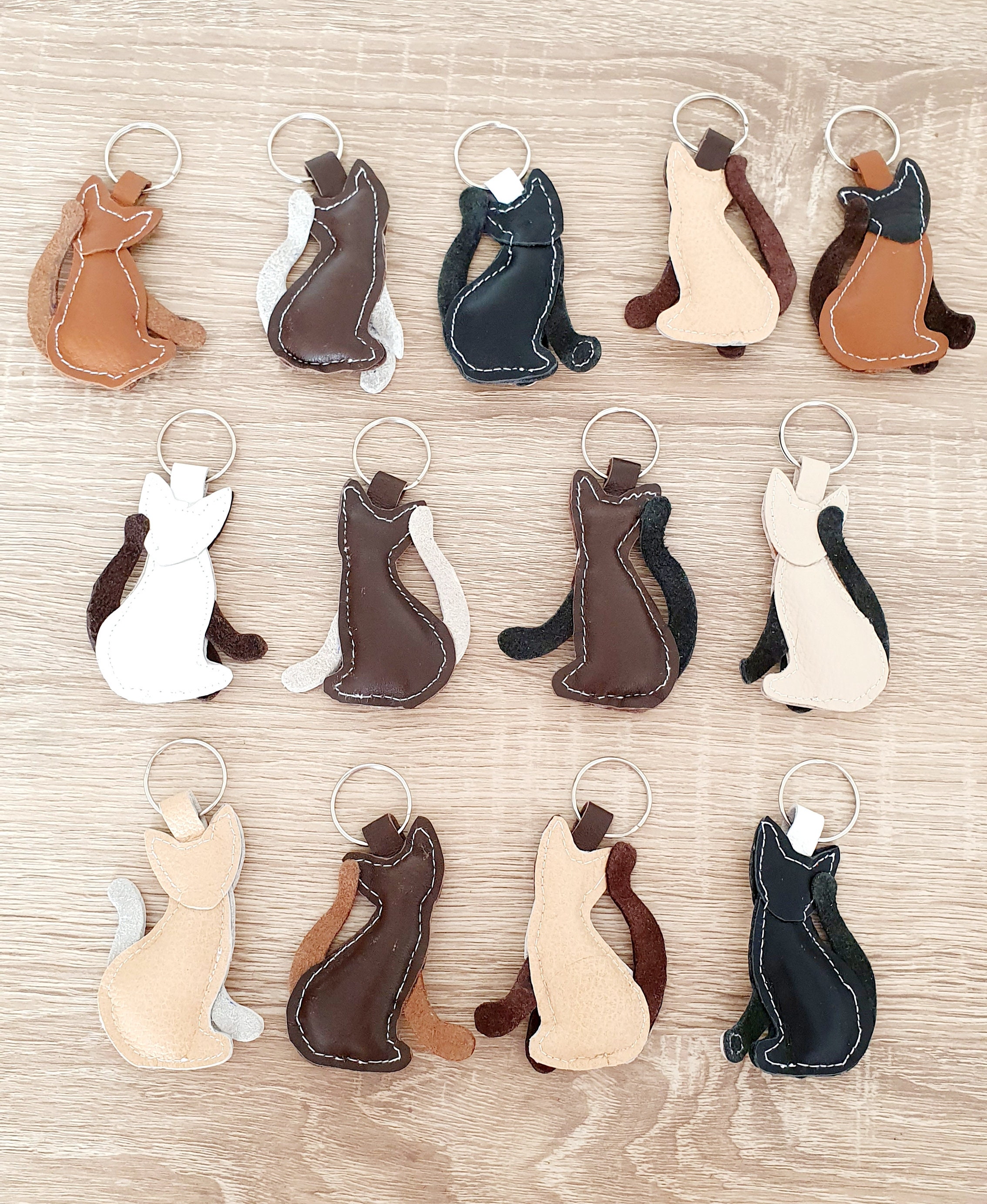 Minou catshaped leather key ring cat key holder Etsy