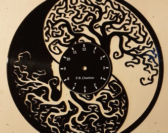 Yin & Yang tree of life vinyl clock pattern in DXF format for laser cutting or cnc machining