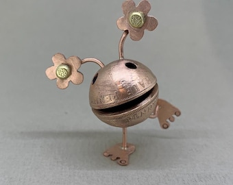 Daisy Dink - Handmade Copper Penny Robot Figurine - Up-cycled Art
