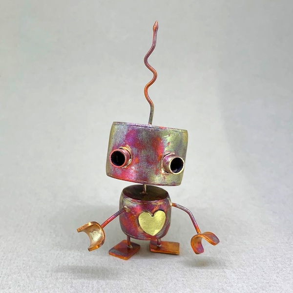 S-ta - Handmade Copper Robot Sculpture: Recycled Metal Art