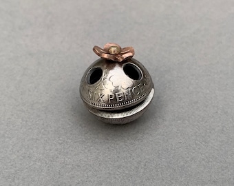 Handmade Flower Pud: Recycled Sixpence Coin Art