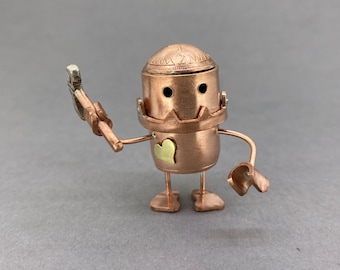 Wakkit: Handmade Copper Robot Sculpture with Brass Heart