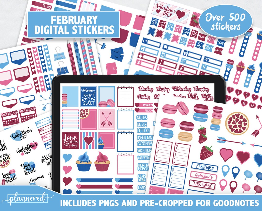 February Text Stickers February Digital Stickers, 2022 Goodnotes Stickers, 500+ Digital ...