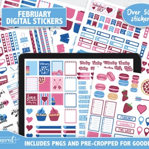 February Digital Stickers, 2022 Goodnotes Stickers, 500+ digital planner stickers for Feb, February Precropped goodnotes stickers for ipad