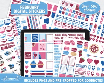 February Digital Stickers, 2022 Goodnotes Stickers, 500+ digital planner stickers for Feb, February Precropped goodnotes stickers for ipad