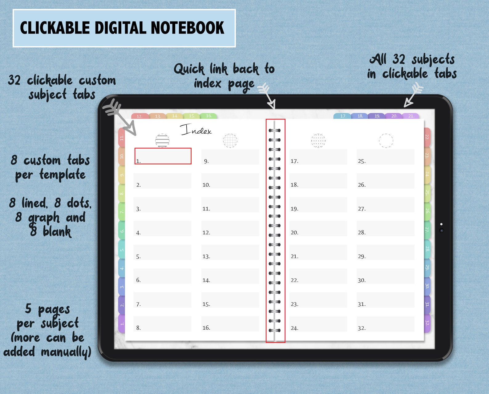 32 Subject Digital Notebook, Digital Note Book Planner for Goodnotes ...