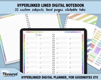 Digital Notebook Planner, 32 subject notebook for Goodnotes, custom digital journal, lined paged notebook, hyperlinked digital planner