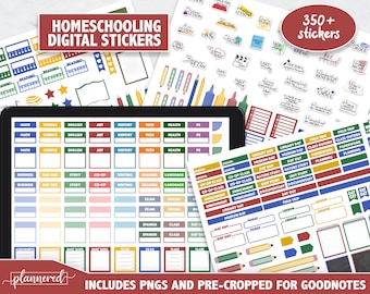 Homeschooling Digital Stickers, 350+ homeschool sticker set, Precropped goodnotes stickers for homeschooling schedule, kid's school plans