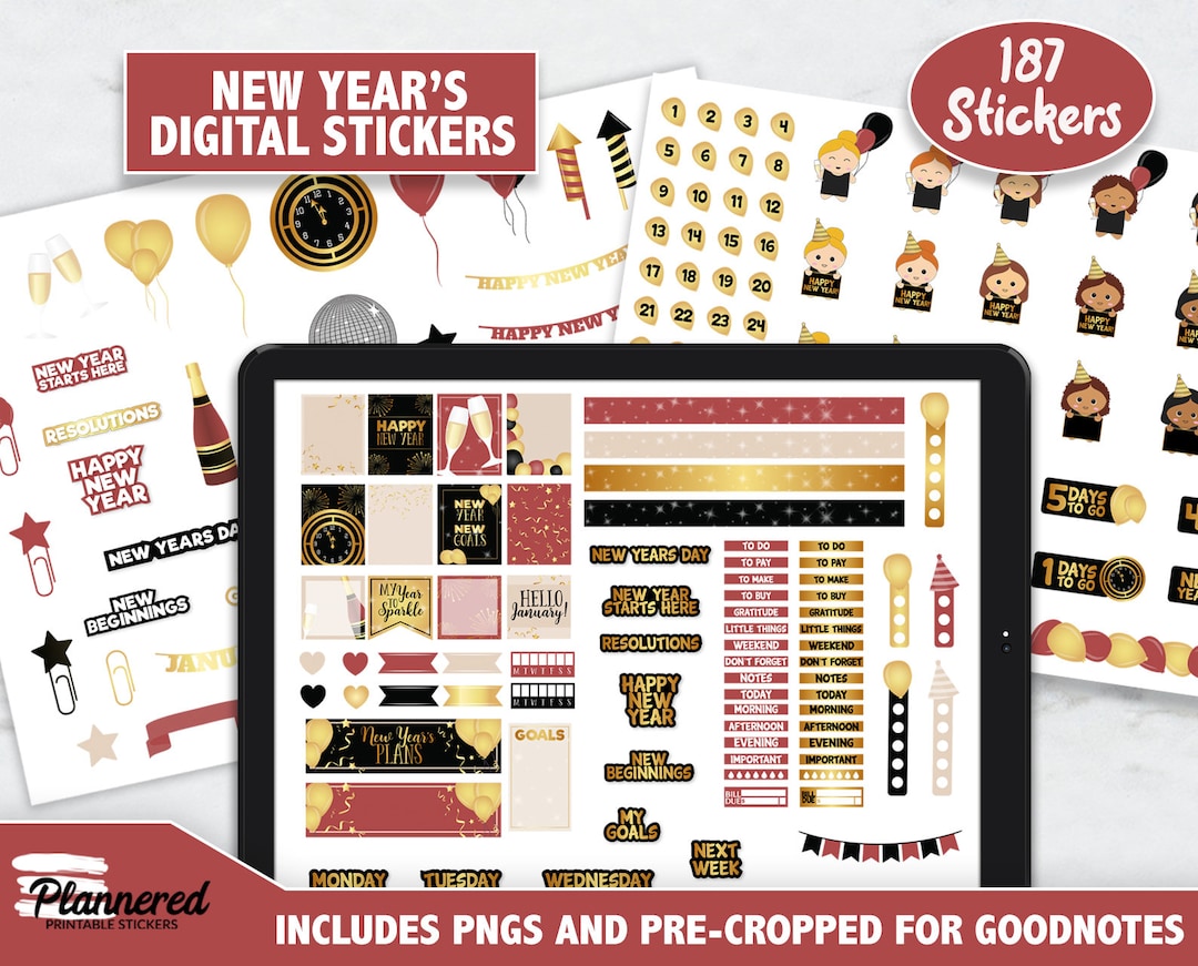 New Years Digital Stickers, Digital Goodnotes Stickers, 187 Stickers ...