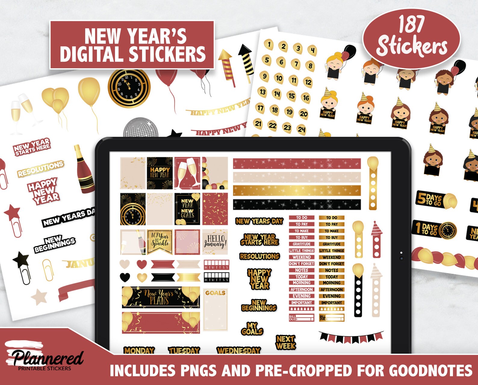 New Years Digital Stickers, Digital Goodnotes Stickers, 187 Stickers ...