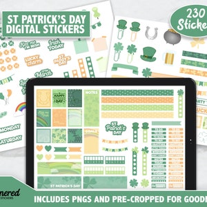 St Patrick's Day Digital Stickers, St Paddy's Digital Goodnotes Stickers, 230 stickers for saint paddy's day, precropped goodnotes stickers image 1