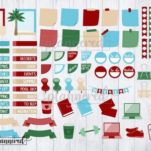 Puede incluir: Un conjunto de pegatinas digitales para planificadores coloridas con varios dise&ntilde;os, que incluyen temas navide&ntilde;os, de playa y de verano. Las pegatinas incluyen texto como "To Do", "Decorar", "Navidad", "Cocinar", "Pel&iacute;culas", "Eventos", "Santa", "Verano", "D&iacute;a libre", "D&iacute;a de piscina", "Compras", "Playa", "Regalos", "Para comprar", "Importante", "Inspiraci&oacute;n", "Lista de compras", "D&iacute;a de playa", "Comprar regalos", "Planes", "Fin de semana", "Anotado" y "Para hacer".