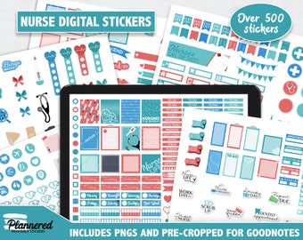 Nurse Digital Stickers, Digital Goodnotes Stickers, 520+ digital nursing sticker set, Student Nurse stickers, Precropped goodnotes stickers