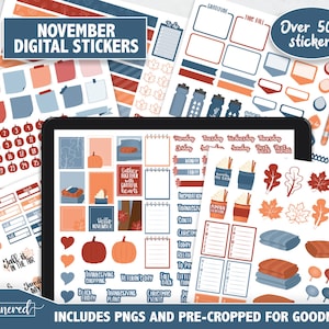 Digitale stickers van november, 500+ digitale goodnotes-stickers van november 2021-2022, voorgesneden goodnotes, gezellige herfst digitale planner-stickers