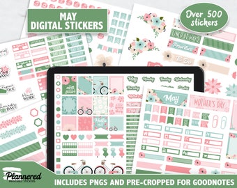 May Digital Stickers, 500 may monthly digital stickers, Precropped goodnotes stickers for may, spring time digital stickers goodnotes set