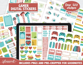 Gamer Digital Stickers, 500+ Gaming night digital sticker set, Precropped goodnotes stickers for switch, gamer addict digital ipad stickers