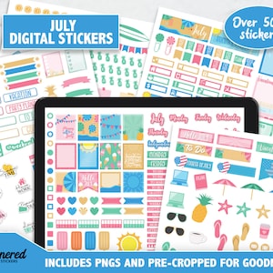 July Digital Stickers, 500+ digital July summer sticker set, Precropped goodnotes stickers for summer months, July Monthly digital stickers
