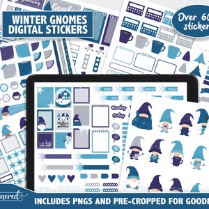 Winter Gnomes Digital Stickers, 600+ winter gnome life digital stickers, Precropped goodnotes stickers for winter, gnome ipad stickers pngs