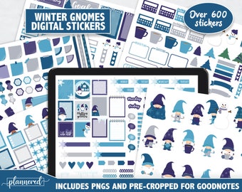 Winter Gnomes Digital Stickers, 600+ winter gnome life digital stickers, Precropped goodnotes stickers for winter, gnome ipad stickers pngs