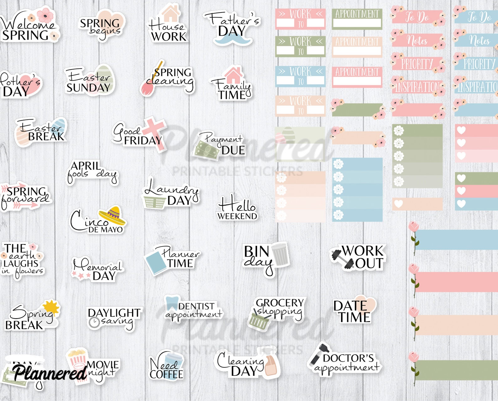 Spring Digital Stickers, 500+ Digital Floral Spring Sticker Set ...