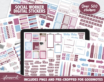 Social Worker Digital Stickers, Goodnotes Stickers, 500+ digital social work stickers, Precropped stickers for goodnotes, social worker pngs