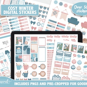 Cosy Winter Digital Stickers, Winter time Digital Goodnotes Stickers, 500+ digital winter stay home sticker set, Precropped goodnotes