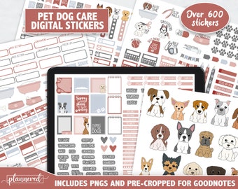 Dog Care Digital Stickers, 600+ Dog care digital sticker set, Precropped stickers for pet care sticker set, pink and grey goodnote stickers