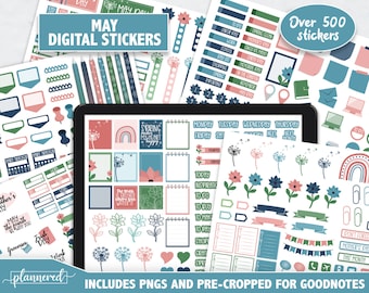 May Digital Stickers, May Monthly Goodnotes Stickers, 500+ digital planner stickers for May, Spring May 2022 goodnotes digital stickers