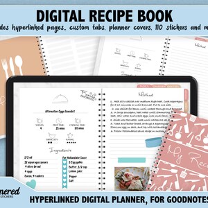 Digital receptplanerare för Goodnotes, horisontell receptbok att skriva i Goodnotes, receptlogg för iPad, digital receptplanerare med hyperlänkar