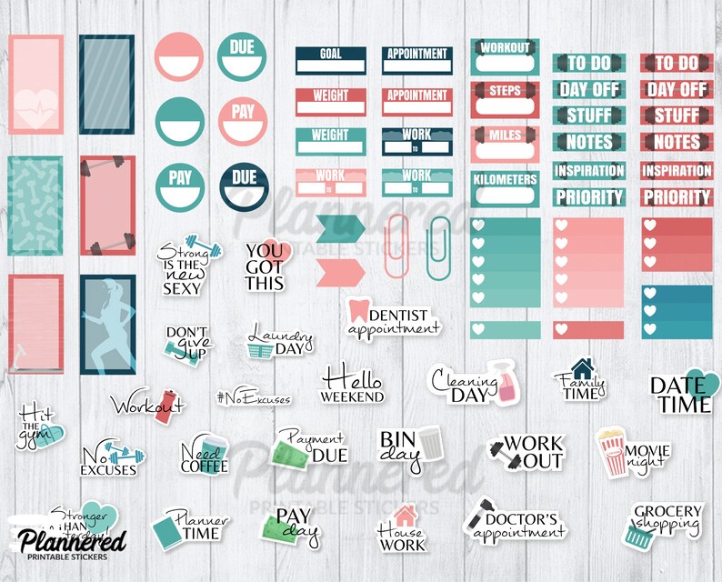 Digital Fitness Stickers, 500 fitness digital stickers, Precropped goodnotes stickers for weight loss, workout digital PNG stickers set image 7