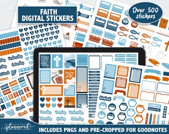 Faith Digital Stickers, 500+ Christian digital sticker set, Precropped goodnotes stickers for bible study, Church plans digital stickers