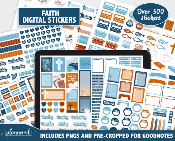 Faith Digital Stickers, 500+ Christian digital sticker set, Precropped goodnotes stickers for bible study, Church plans digital stickers