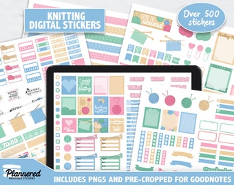 Knitting Digital Stickers, 500+ digital knitting sticker set, Precropped goodnotes stickers for knitting, crochet, Knitting precropped PNGs