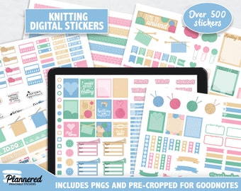 Knitting Digital Stickers, 500+ digital knitting sticker set, Precropped goodnotes stickers for knitting, crochet, Knitting precropped PNGs