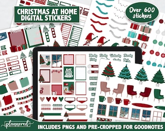 Christmas at Home Digital Stickers, Home at Christmas Digital Goodnotes ipad Stickers, 600+ Precropped goodnotes set, Christmas home scene