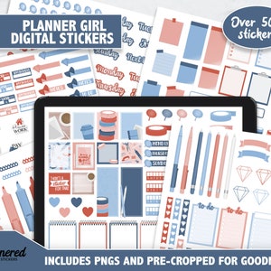 Planner Girl Digital Stickers, 500+ digital planner addict sticker set, Precropped goodnotes stickers for planning, girl digital stickers