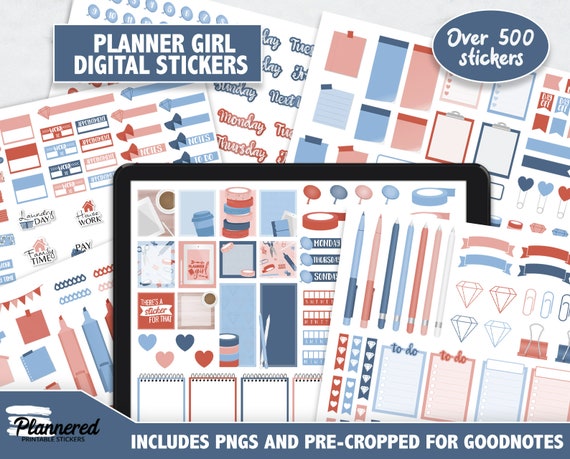 Planner Girl Digital Stickers, 500+ digital planner addict sticker set, Precropped goodnotes stickers for planning, girl digital stickers
