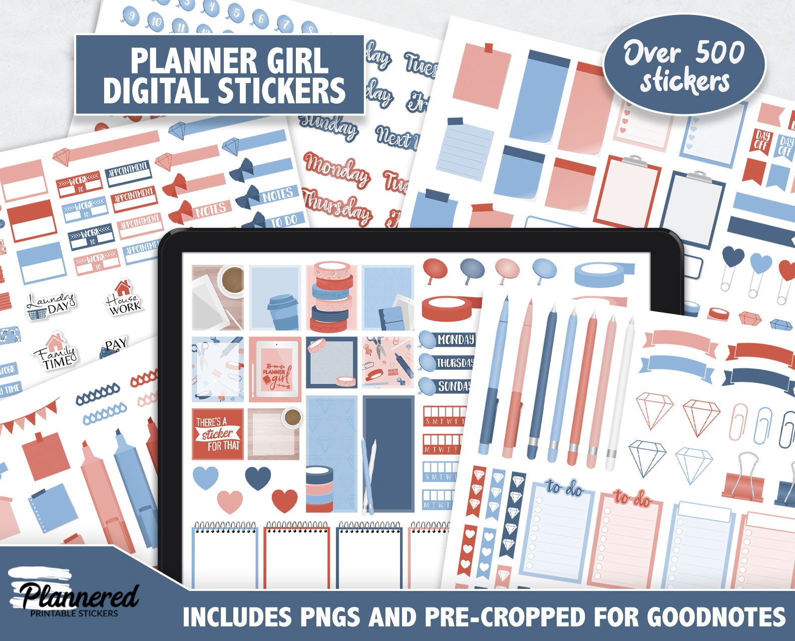 Planner Girl Digital Stickers, 500+ digital planner addict sticker set, Precropped goodnotes stickers for planning, girl digital stickers