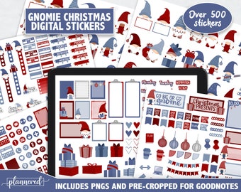 Christmas Gnomes Digital Stickers, 500+ Gnome life digital sticker set, Precropped goodnotes stickers for Christmas, gnome planner stickers